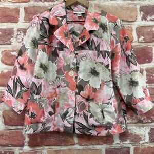 VTG Lester Square Shirt Jacket Women's Large Petite Pink Floral Button Front